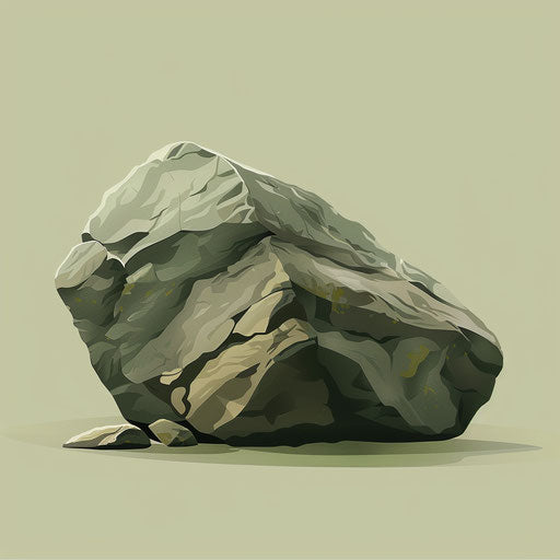 Stone clipart with a realistic depiction on a flat, muted olive background