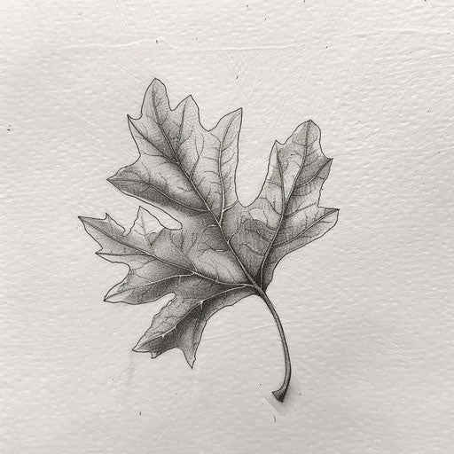 Intricate oak leaf tattoo sketch on white paper background