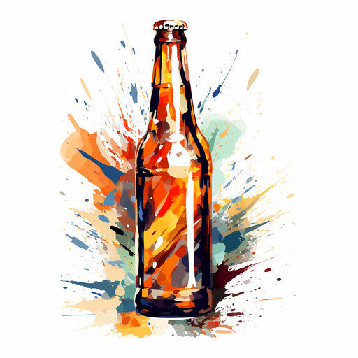 Beer bottle clipart in the style of Impressionistic Art, on a white background