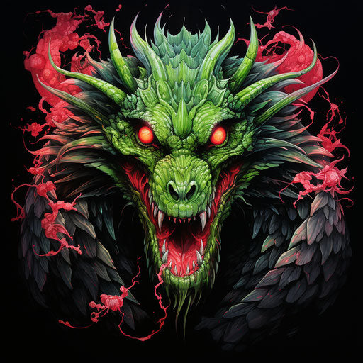 Green dragon with wings, traditional Japanese artistic style