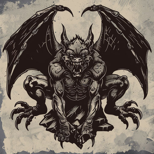 Sketch of a gargoyle with dark shades and industrial textures