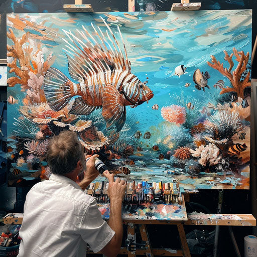 Lion fish with a vast ocean backdrop, awe-inspiring view