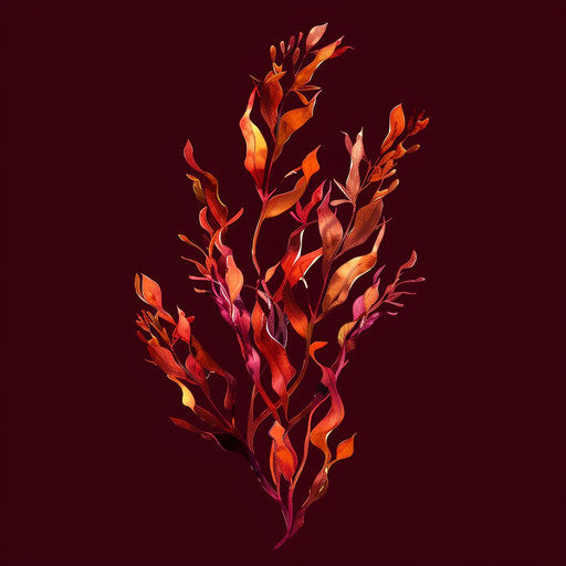 Realistic seaweed clipart on a rich burgundy background