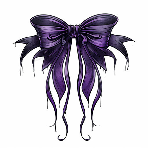 Stylized tattoo sketch of a bow with long ribbons in deep violet