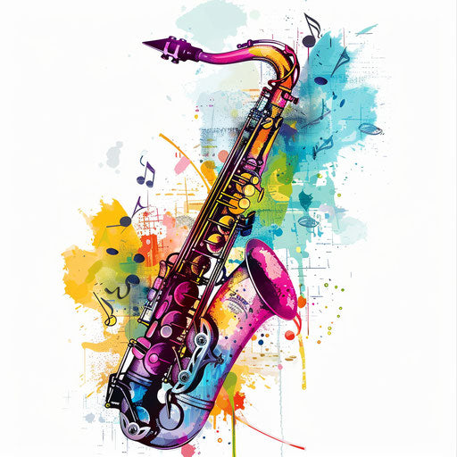 Jazz music inspired tattoo with saxophone and notes