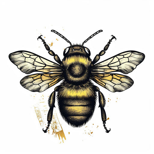 Vintage bumble bee tattoo on clean white background