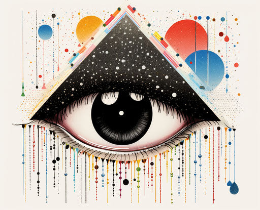 Black eye on white background with gothic rainbow rays