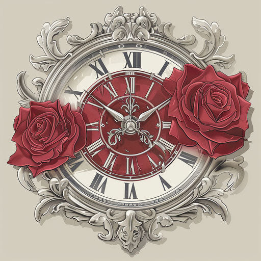 Rose clock tattoo, junko mizuno style, digitally enhanced