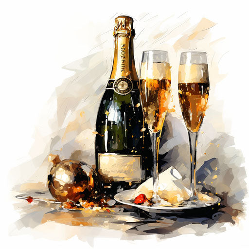 New Year's Eve illustration in the style of oil painting, on a white background