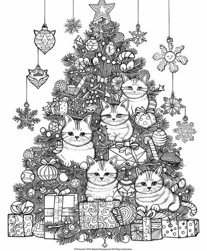 Christmas coloring book tree and presents in abstract style