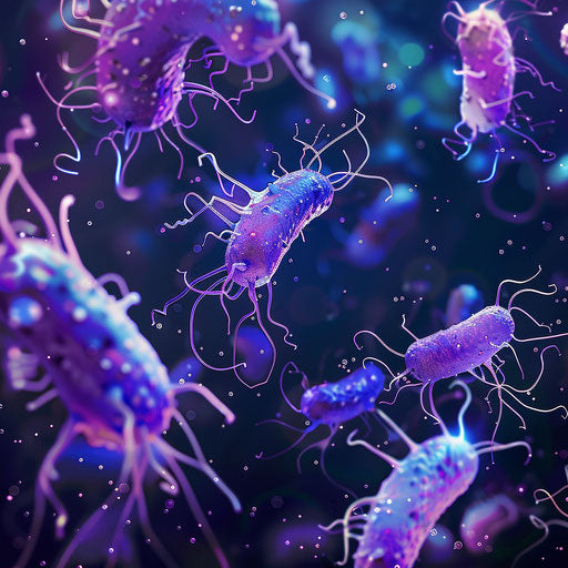 Realistic germs on flat indigo background
