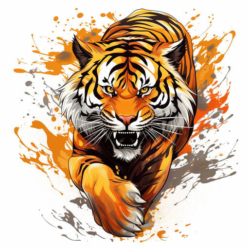 Oriental tiger tattoo in intense movement