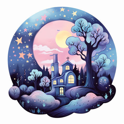 Night clipart in the style of Pastel Colors Art, on white background