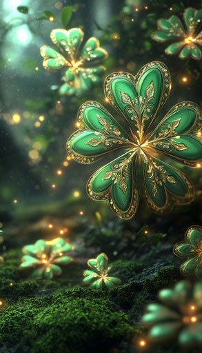 Shimmering emerald leaves in an enchanted forest
