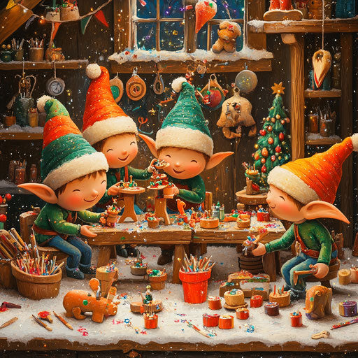 Wooden toy workshop with joyful elves