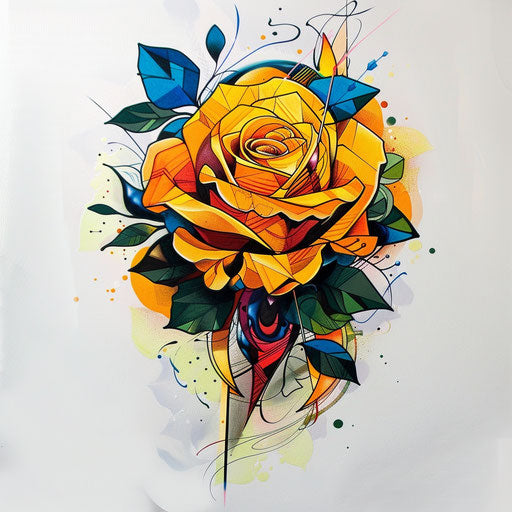 Contemporary flat tattoo sketch of a yellow rose