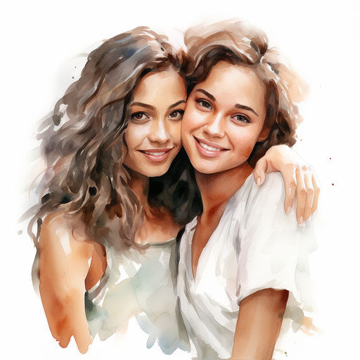 Best friends clipart in the style of Oil painting, on a white background