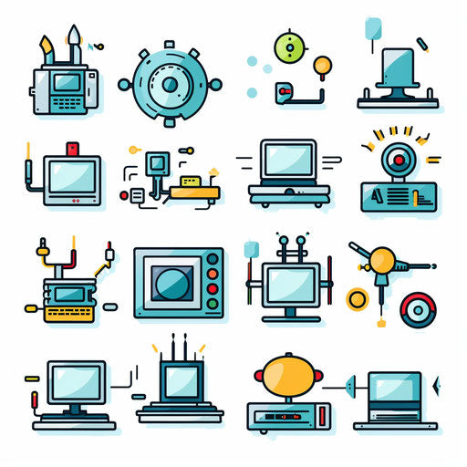 Minimalist technology clipart, on white background