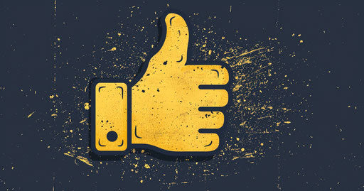 'Like' sign icon in flat illustration, navy and yellow style