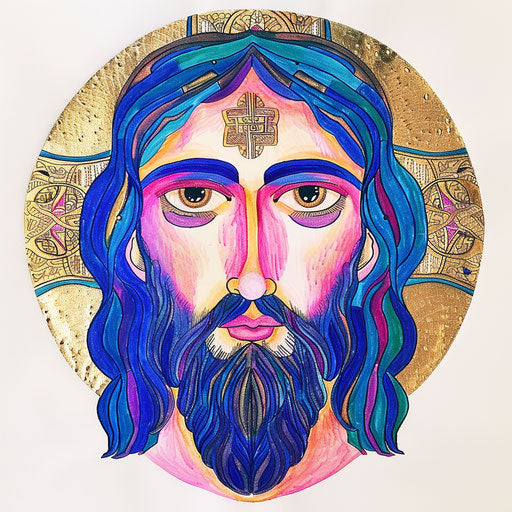 Byzantine Jesus Christ icon as colorful tattoo