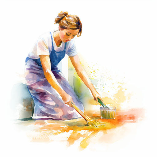 Household chores illustration in the style of Impressionistic Art, on a white background