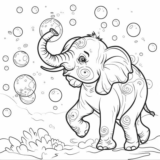 Playful elephant blowing bubbles with its trunk
