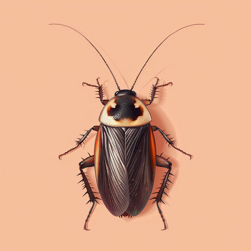 Realistic cockroach clipart against a flat pastel peach background