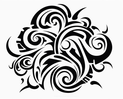 Tribal art in black and white, serpentinate style, commissioned, elaborate