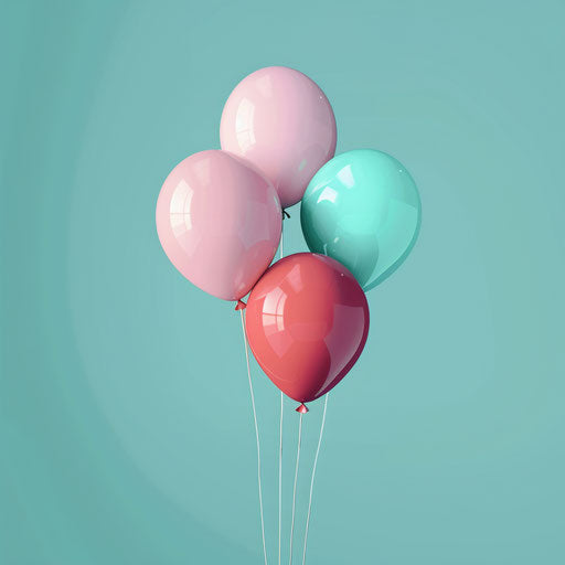 Birthday balloons with a flat random background in realistic style