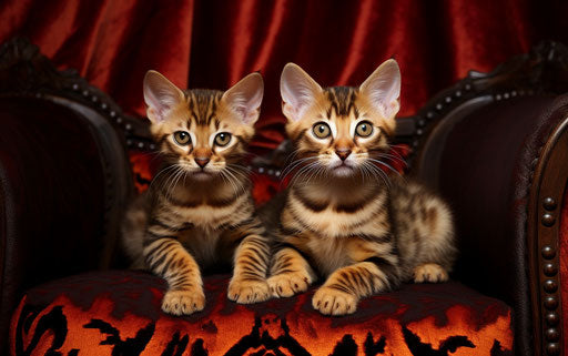Bengal kittens sitting on a couch