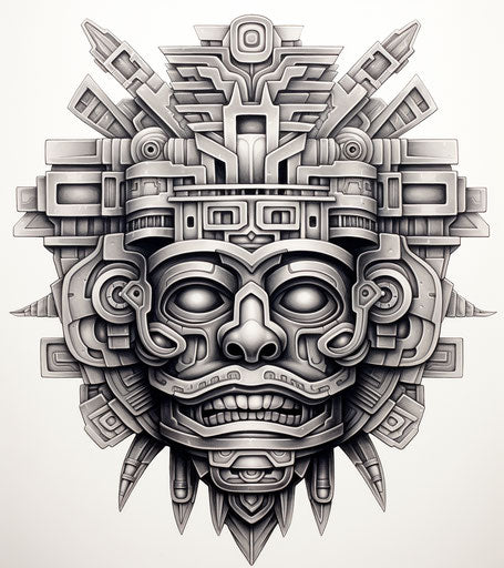 Aztec head logo for tattoos in graphite style