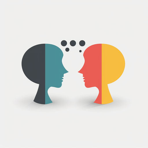 Realistic conversation clipart on flat white background, minimalist