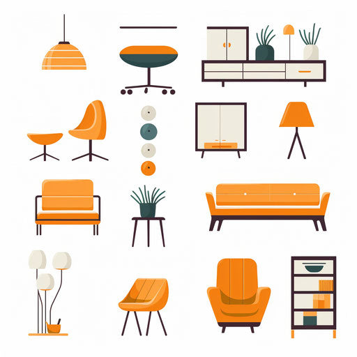Minimalist furniture clipart, on white background