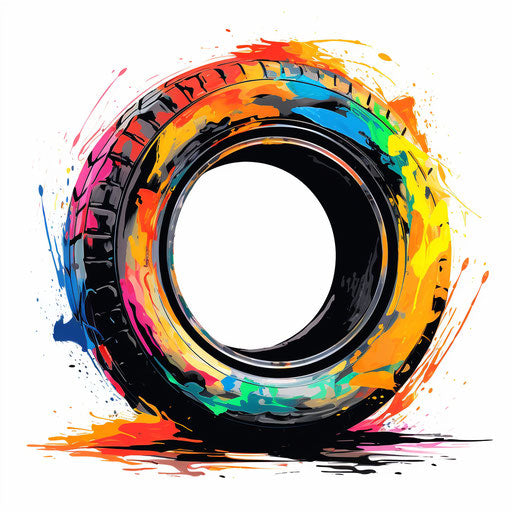 Tire clipart in the style of oil painting, on white background