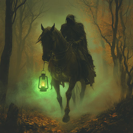 The headless horseman in a spooky autumn forest
