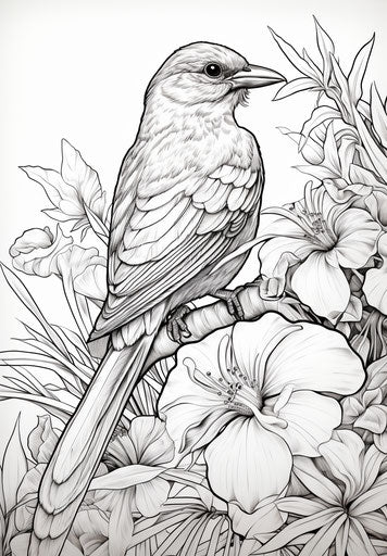 Adult coloring page birds, detailed marine views style