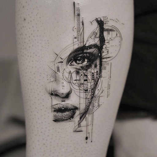 Freckle tattoos with cyberpunk motifs