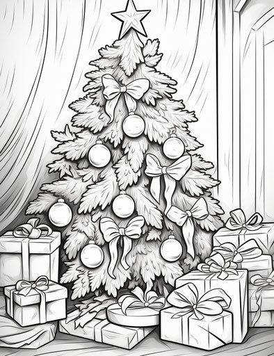 Christmas tree coloring page, in the style of toyen, gray