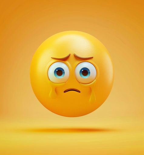 Sad face with tears on yellow background