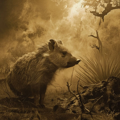 Javelina in an ethereal sepia scene