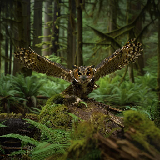 Majestic northern spotted owl about to take off