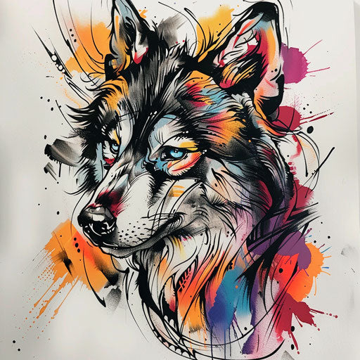 Expressionist sketch of a lobo with vivid colors