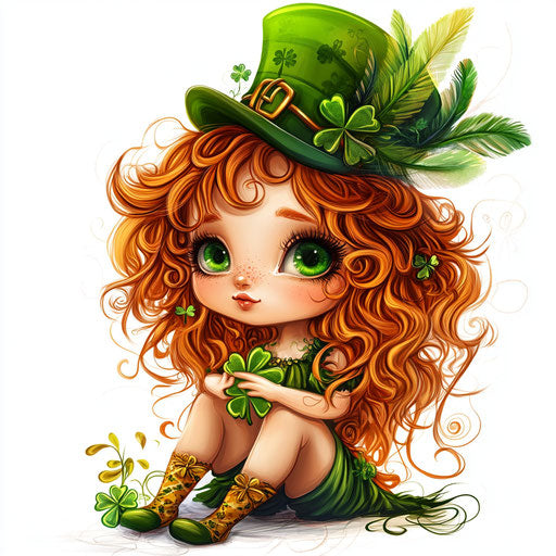 St. Patrick's Day girl with leprechaun hat on detailed background