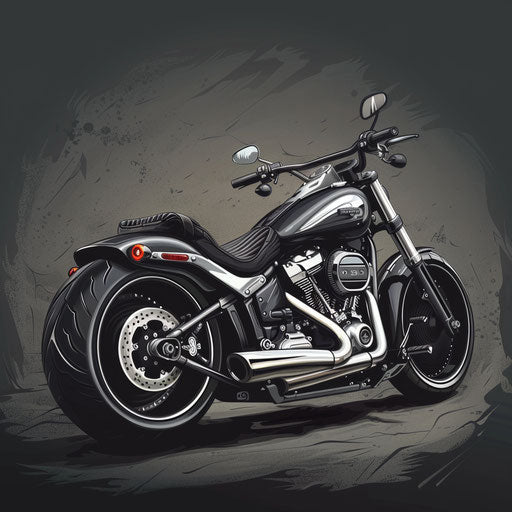 Realistic motorcycle illustration on dark background emphasizing dramatic contrast