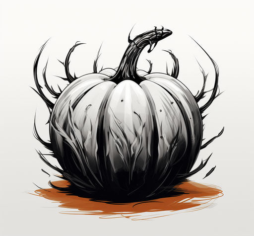 A pumpkin drawn in clean and sharp inking style