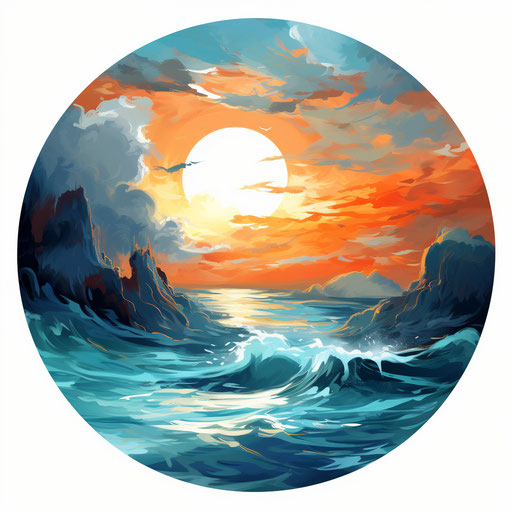 Circle clipart in the style of oil painting, on white background