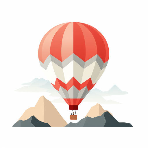 Minimalist hot air balloon illustration on a white background