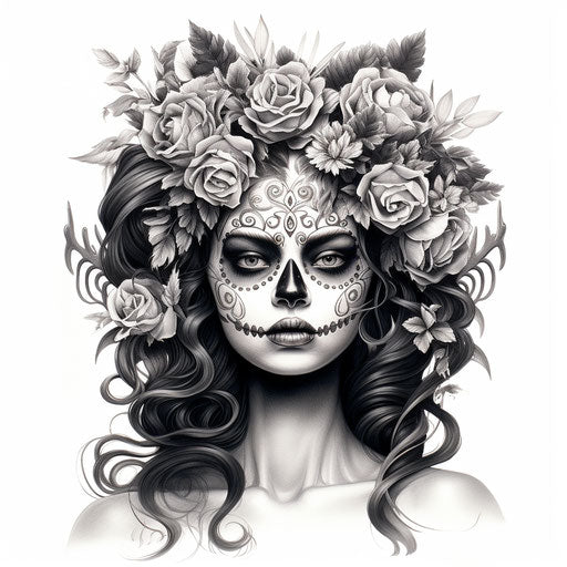 Drawing of a girl with skull makeup