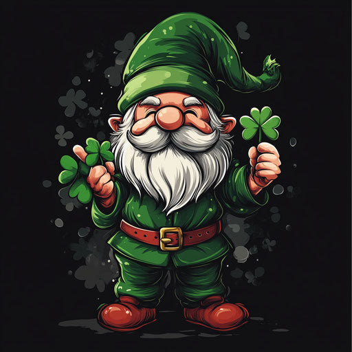 St. Patrick's Day gnome with peace sign and clover on black