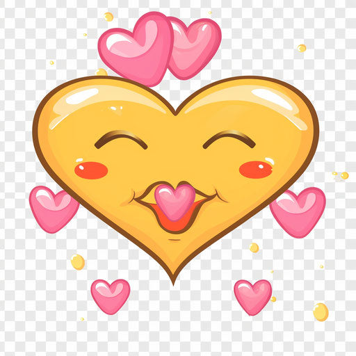 Kiss emoji clipart, soft yellow with pink hearts on transparent background